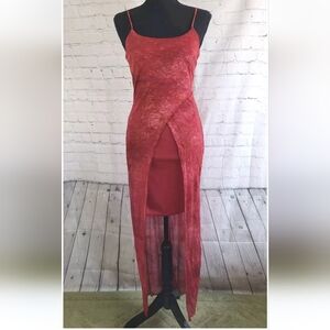 Vtg Y2K Rocket Candy Sparkly Bordeaux Spaghetti Strap Faux Wrap Midi Dress S